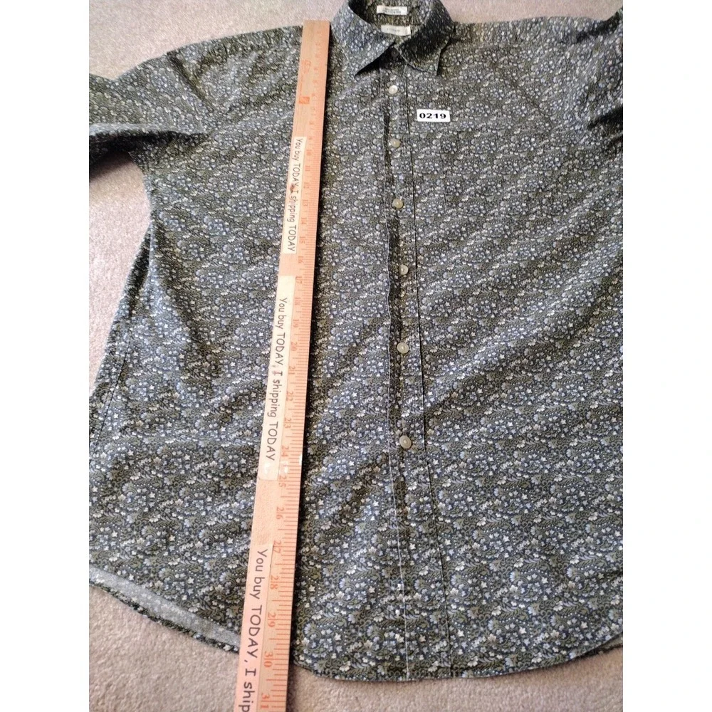 J. Crew Button Up Shirt Men‎ M Green White Floral Parsley Classic Fit Casual